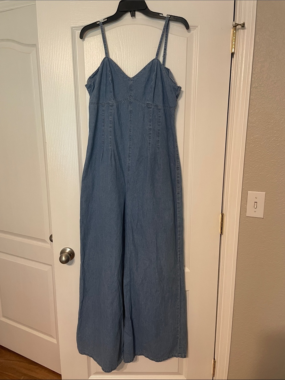 SHEIN Light Blue Denim Spaghetti-Strap Wide-Leg Jumpsuit